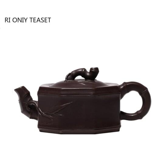 210ml Traditional Raw Ore Zhu Mud Tea Pot Boutique Yixing Purple Clay Teapots Zisha Filter Bamboo Festival Kettle Teaware Gifts