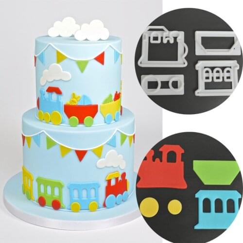 4 Pcs/set Small Train Fondant Cake Cutter Sugarcraft Cookie Mold Plastic Fondant Cake Decorating Tools