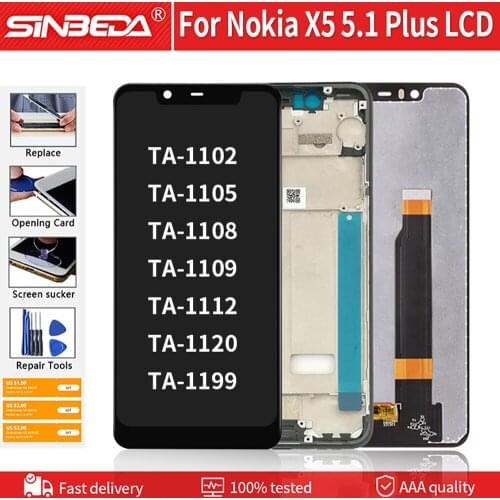 5.86" Original With Frame LCD For NOKIA X5 5.1 Plus LCD Display Touch Screen Digitizer Assembly Replacement For Nokia X5 LCD