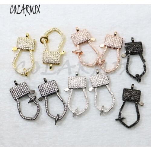 5pcs Clasp hook pendants zircon accessories for layer necklace fashion jewelry lock shape for women 50125