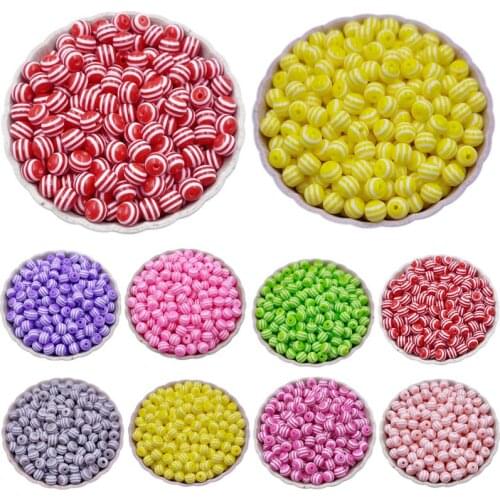 50Pcs 6mm Rainbow Resin Spacer Beads Round Stripe Beads For Jewelry Making DIY Bracelet Necklace Accessories