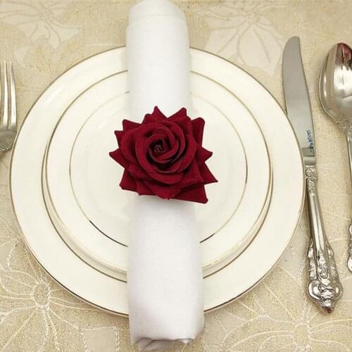 6Pcs New Style Romantic Red Rose Shape Towel Buckle Napkin Ring Wedding Party Hotel Table Decor Kitchen Supplies Accessories