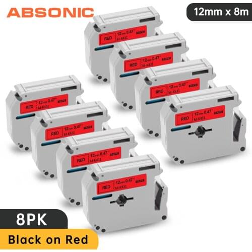 Absonic 8PCS 12mm Label Tape for Brother M Tape MK-431 M431 Black on Red Compatible for Brother PT-touch PT 80 45M Label Printer