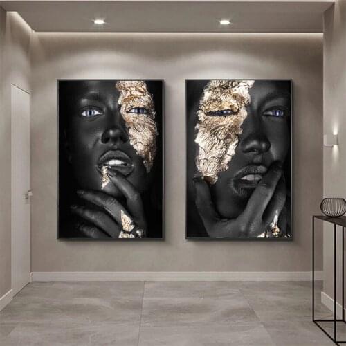 African Art Black and Gold Woman Canvas Painting on Canvas Cuadros Posters and Prints Wall Artwork Picture for Living Room Decor
