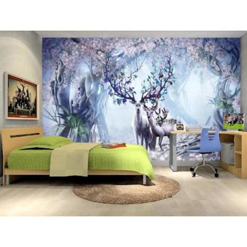 Nordic nostalgic elk TV sofa background wall 3D mural wallpaper