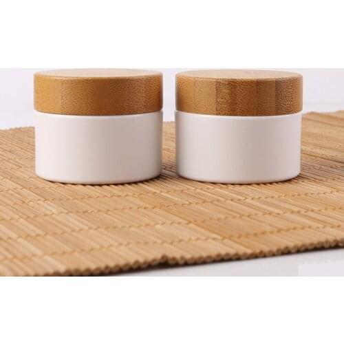 Bamboo Cosmetic package 30g Plastic Cream containers with Bamboo Lid White body scrub Jar with Wooden Cap for skin care cream