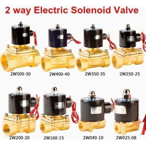 Free Shipping 1/4" 3/8" 1/2" 3/4" 1" 2" AC220V DC12V 24V 2 way brass Electric Solenoid Valve normally closed for Water Oil Gas