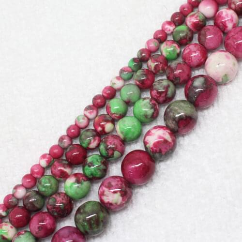 Wholesale 4-12mm Plum&Green Snow Jaspers Round Loose Beads 15" bjf1, For Jewelry making, can mixed wholesale