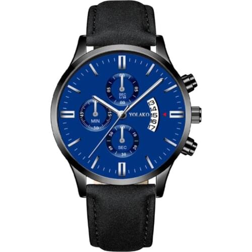 Casual Watches for Men Blue Top Brand Luxury Leather Watchband Wrist Watch Man Clock Fashion Date Chronograph Wristwatch