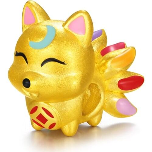 Pure 999 24K Yellow Gold Bracelet Women 3D Gold Colourful Fox Bracelet