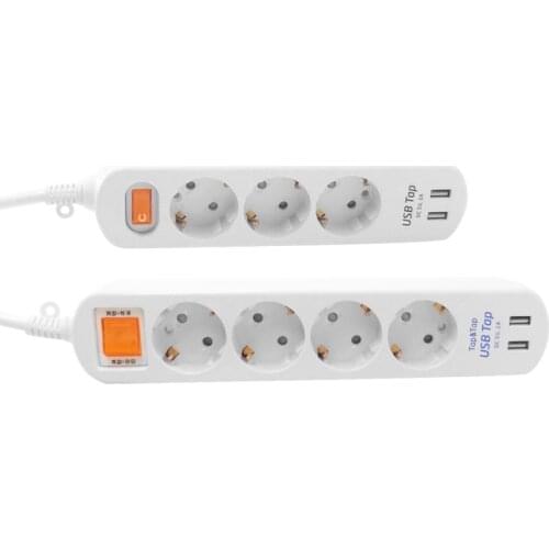 16A 250V European Power Strip Socket Switch 5V 2A 2USB+3 EU Sockets Plug Desktop Wall Electric Socket For Home Office