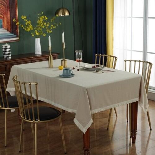 Fuzzy bull tassel Table Cloth Cotton Linen Wrinkle Free Anti-Fading Tablecloths Washable Table Cover for Kitchen Dinning Party