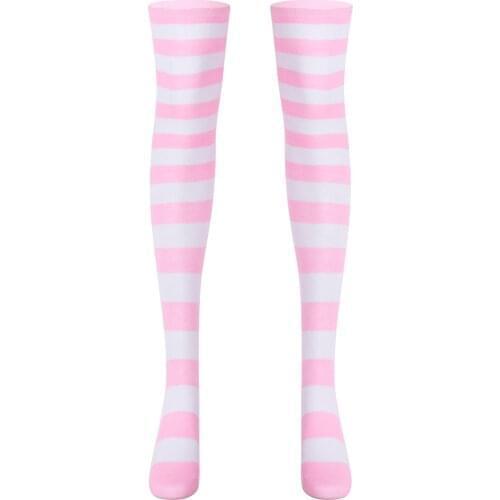 Women Girls Over Knee Long Stripe Stockings Warmer Casual Cotton Thigh High Socks Girls Womens Cosplay Student Kawaii Stocking