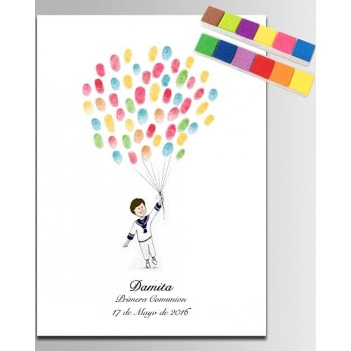 Guest Book Baby Shower Fingerprint Canvas Painting For Boys Birthday Baptism Gifts First Communion Baby Shower Souvenir Painting