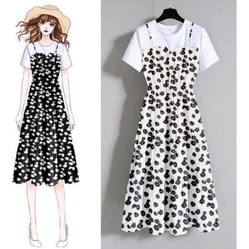 JMPRS Patchwork Women Midi Dress Plus Size Fashion Floral Print Summer A Line Short Sleeve Casual O Neck Elastic Waist Vestidos