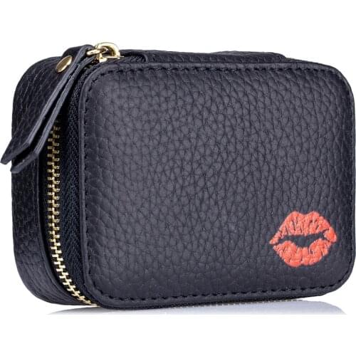 Genuine Leather Lipstick Pocket Woman Small Mini Portable Cosmetic Bags Female Storage Bag Lipstick Box Mirror Pocket For Girl