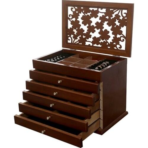 Multi-Layer Big Wooden Jewelry Box Hollow out/With Mirror Jewelry Display Casket Earrings Ring Boxes Jewelry Organizer Gift Box