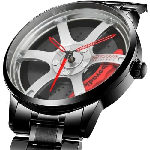Fashion GTR R8 Auto Racing Men Watch Steel Black 3D Designed Car Wheel Watches for Men Cars Fans F1 Groups Dropshipping