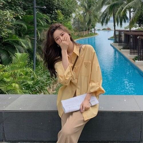 Korean Style 2021 Fashion Long Sleeve Shirts Solid Casual Turn Down Collar Button Up Shirt Women Straight Blouse Ladies Tops Spr