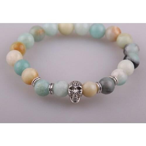 MOODPC Fashion Women Dress Armband 8mm Amazonite Natural stone Skull Head Bracelet