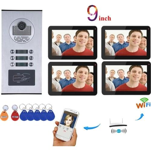 MOUNTAINONE Video Intercom Systems 4 apartments 9 inch Wifi Video Door Phone System RFID IR-CUT HD 1000TVL Doorbell Camera