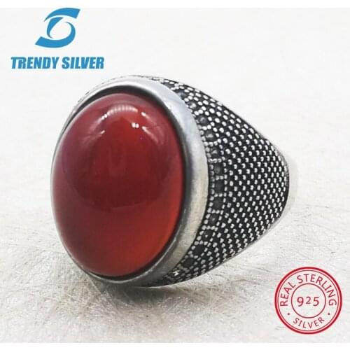 Silver 925 fine jewelry man rings men accessories turquoise gemstone natural black onyx red agate TRENDY SILVER TCR8032