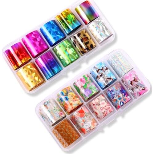 2.5*100cm 10 Sheets/box Holographic Nail Foil Set Transparent Lace Diamond Starry Sky Nail Art Transfer Sticker Manicure