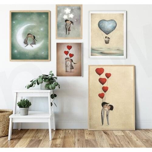 Canvas Print Men and Women Painting Wall Art Poster Hot Air Balloon Modular Cuadros Home Decor Picture Living Room No Framework