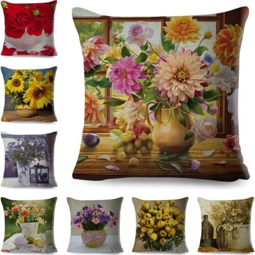 Nordic Simple style Beautiful Flower Cushions Cover for Sofa Home Car Decor Plant Floral Print Pillowcase Pillows Case 45x45cm