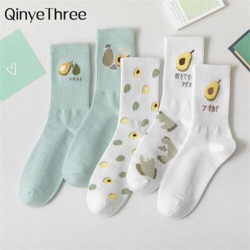 1 Pair New Women Chic Cartoon Fruit Cute Avocado Socks Fresh Soft Fashion Summer Autumn Cotton Art Chaussettes Dropship