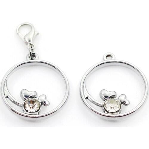 New Arrival 10pcs Crystal Heart Round Dangle Charms Lobster Clasp DIY Bracelet Necklace Pendants Jewelry Hanging Charms