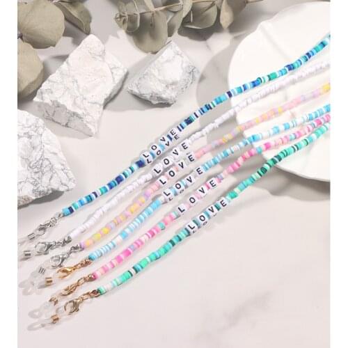 Fashion Love Letter Colorful Beaded Sunglasses Face Mask Necklace for Women Non-slip Rope Neck Glasses Chain Lanyard Jewelry