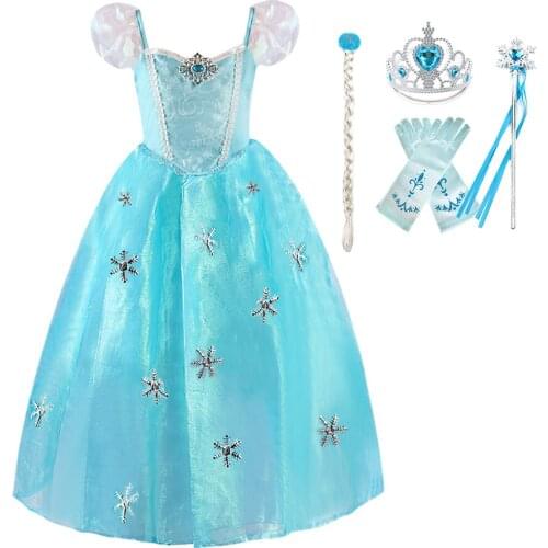 Snow Queen Elsa Dress Elsa Cosplay Princess Snowflake Costume Baby Girl Princess Party Costume Kids Halloween Carnival Dress