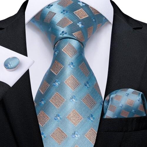 Gift Men Tie Light Blue Novelty Design Silk Wedding Tie for Men Handky cufflink Tie Set DiBanGu Business Fashion Dropshipping