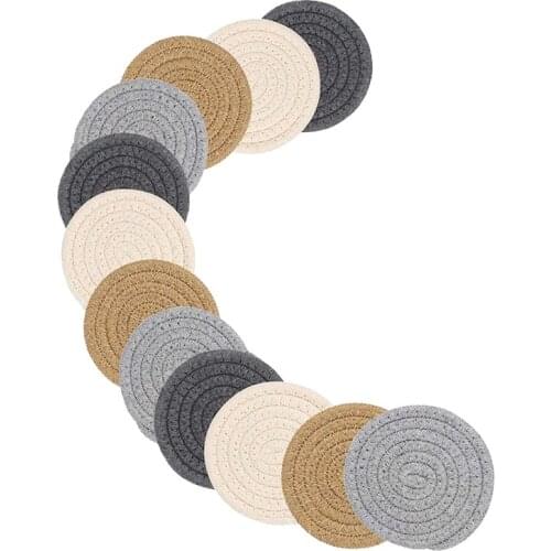 12 Pcs Handmade Cotton Braided Coasters for Drinks,Anti Slip Heat Insulation Fast Water Absorption Home Decor Cup Mat