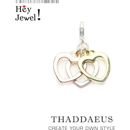 Simple Trendy 925 Sterling Silver Three Heart Pendant Charm Fashion Women Lovely Valentine Gift Fit Statement Necklace Jewelry