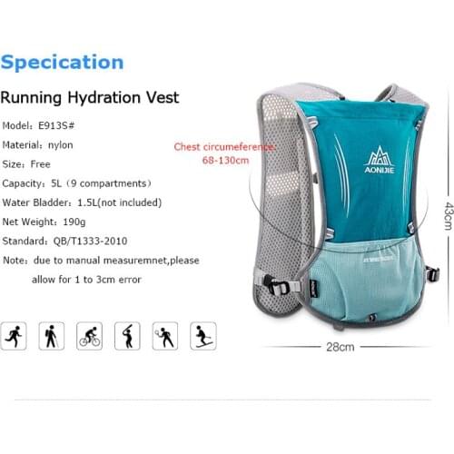 AONIJIE E913S 5L Hydration Backpack Rucksack Bag Vest Harness Water Bladder Hiking Camping Running Marathon Race Sports Orange