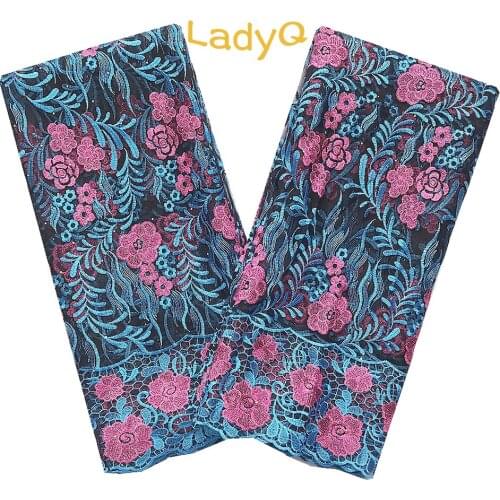 Blue Embroidered African Lace Fabric 5 Yards Gold Lace Fabric with Rhinestones Indian Fabric Material Net Wedding Guipure Lace