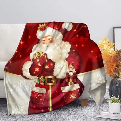 Comfortable Christmas Holiday Santa Claus Deisgn Flannel Ultra Soft Throw Blanket Warm Throws for Winter Bedding, Couch, Sofa