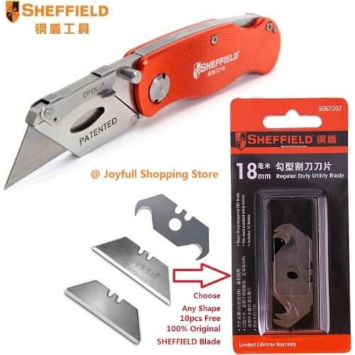 SHEFFIELD Utility Folding Knife Multifunctional Heavy Duty Knife All Body Steel Metal Solid Built Paper Leather Cutter Knife