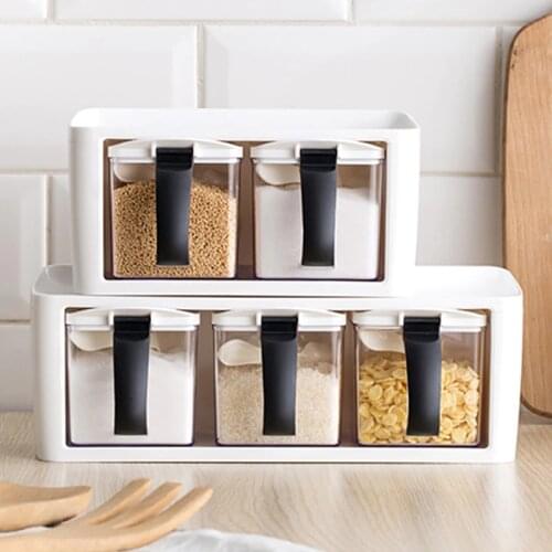 Storage Seasoning Boxes Spice Jar Bottle with Handle and Spoon Kitchen Storage Container Herb Spice Tools Salt Bottle seasoning
