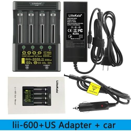 LiitoKala Lii-600 Battery Charger For Li-ion 3.7V and NiMH 1.2V battery Suitable for 18650 26650 21700 26700 AA AAA12V5A adapter