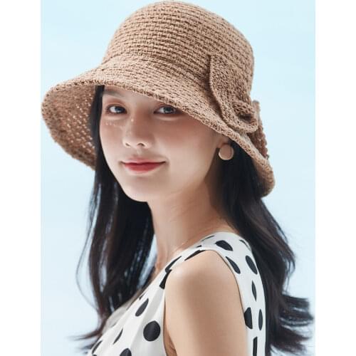 [PTAH] 2021 Summer Women Hat UPF 50+ Wide Brim Roll-up Straw Hat Lightweight Foldable Beach Cap Breathable Sun Protection Visors