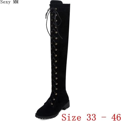 Spring Autumn long Boots Flat With Women Over The Knee Boots Woman Thigh High Boots Botas Plus Size 33 - 40 41 42 43 44 45 46