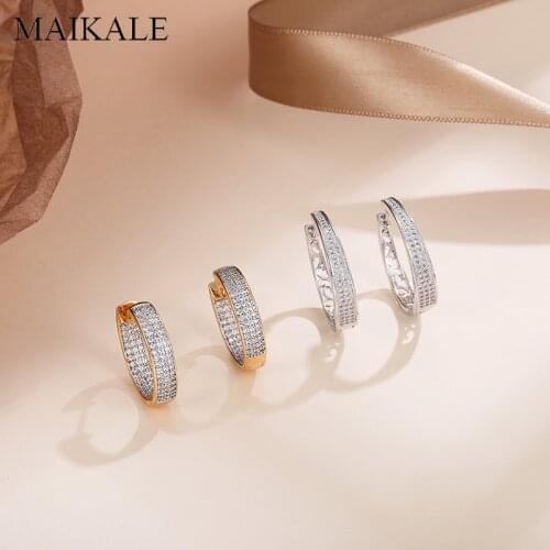 MAIKALE Luxury Multiple V-shape Stud Earrings Hollow Cubic Zirconia Earrings Korean Earrings for Women Jewelry high quality Gift