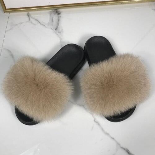 Slippers Women New Fashion Fur Slippers Real Fox Fur Slides Summer Home Slippers High Quality Fur Flip Flops