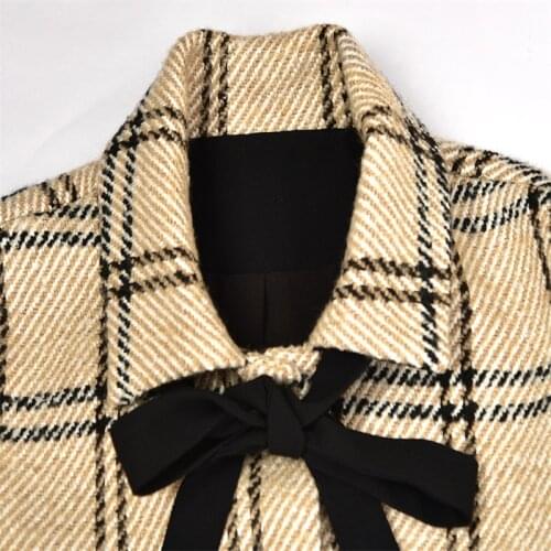 Women Suit Cardigan Spring Autumn Skirt Long Sleeve Turndown Collar Mini Plaid Bow Button Loose Chic Stunning Fashion Sweet M