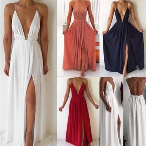 Sexy Maxi Dress Bigsweety Women Sleeveless Backless Boho Long Dress Bridesmaid Formal Summer Party Bandage Slit Dress Vestidos