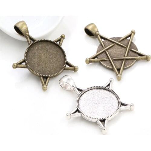 10pcs 20mm Inner Size Antique Silver Plated And Bronze Colors Five-Star Style Cabochon Base Setting Charms Pendant
