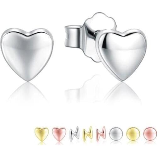100% 925 Sterling Silver Petite Plain Hearts Stud Earrings for Women Silver Small Earrings Fine Jewelry brincos PAS441